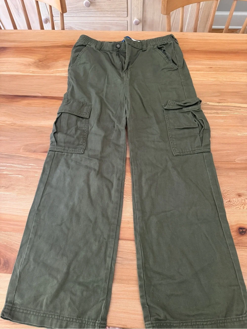Girl's Olive Green Wide Leg Cargo Pants